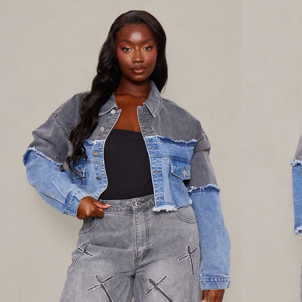 PrettyLittleThing NWT Washed Grey Denim Cropped Jacket